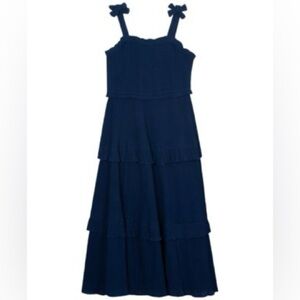 Rare Editions Dark Blue Tiered Kids Dress